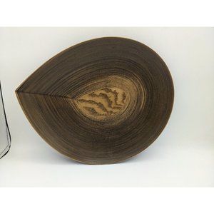 Large Wooden Bowl Round Leaf Shaped  Platter Display 12" Unmarked